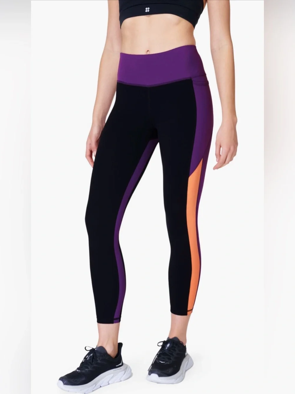 Sweaty Betty Power Colorblock 7/8 Workout Leggings Black Purple Orange Size 8